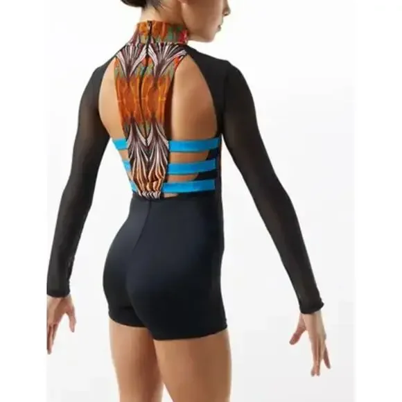 Weissman Moon Trance Dance Costume Biketard Warrior Print Mesh LC #11426 - Picture 2 of 11